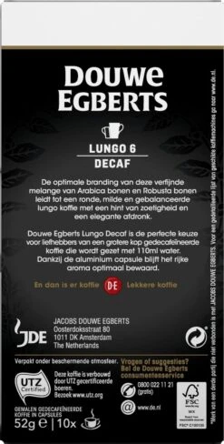 Douwe Egberts Lungo Decaf Koffiecups - Intensiteit 6/12 - 10 X 10 Capsules -Koffie Kortings Winkel 607x1200 6