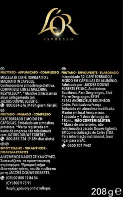 L'OR Lungo Estremo Koffiecups - Intensiteit 10/12 - 4 X 40 Capsules 13 L'OR Lungo Estremo Koffiecups - Intensiteit 10/12 - 4 X 40 Capsules -Koffie Kortings Winkel 750x1200