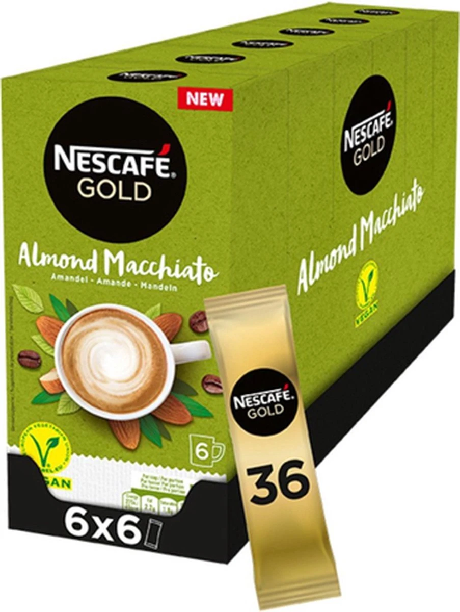 Nescafé Gold Almond Macchiato Oploskoffie - 6 Doosjes à 6 Zakjes 3 Nescafé Gold Almond Macchiato Oploskoffie - 6 Doosjes à 6 Zakjes