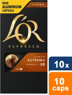 L'OR Lungo Estremo Koffiecups - Intensiteit 10/12 - 10 X 10 Capsules 25 L'OR Lungo Estremo Koffiecups - Intensiteit 10/12 - 10 X 10 Capsules -Koffie Kortings Winkel 909x1200 1